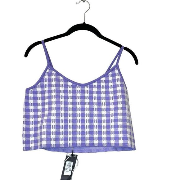 NWT Primark Gingham Check Co-ord Crop Tank & Mini Skirt Set Lilac White Large - Picture 3 of 4